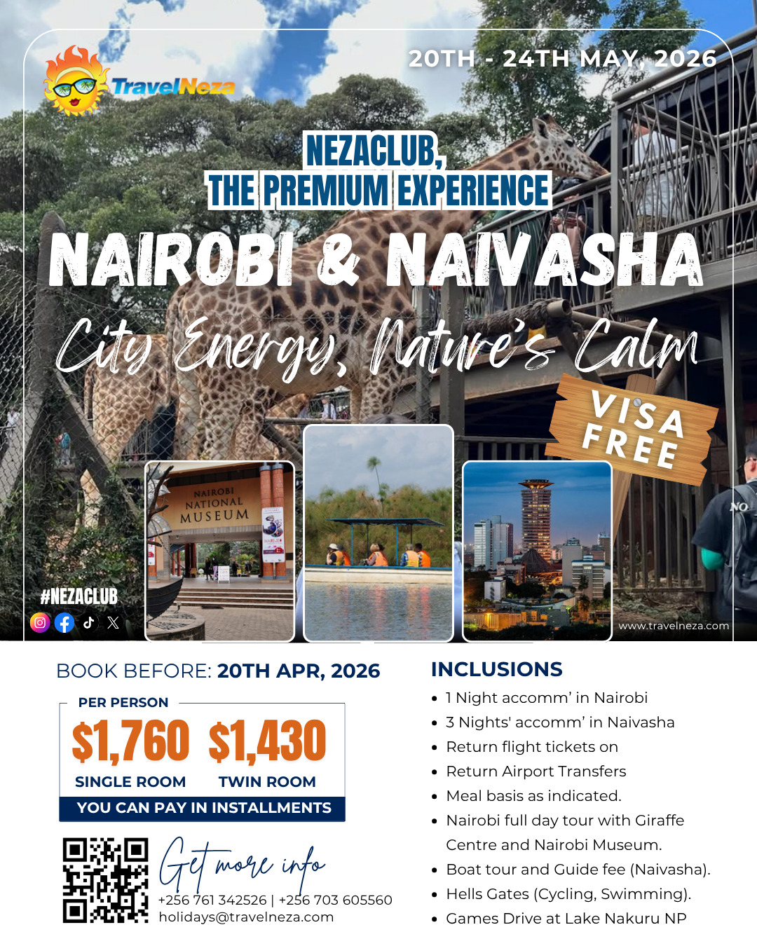 NezaClub Nairobi & Naivasha mothers Getaway 5 Days/4 Nights