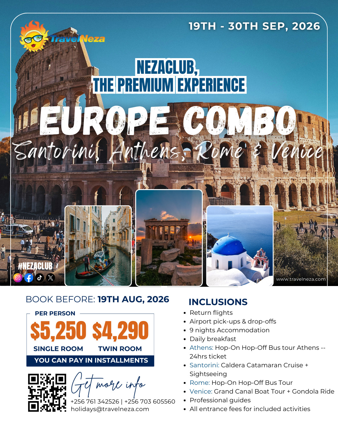 NezaClub Greece & Italy Holiday: Santorini, Athens, Venice & Rome